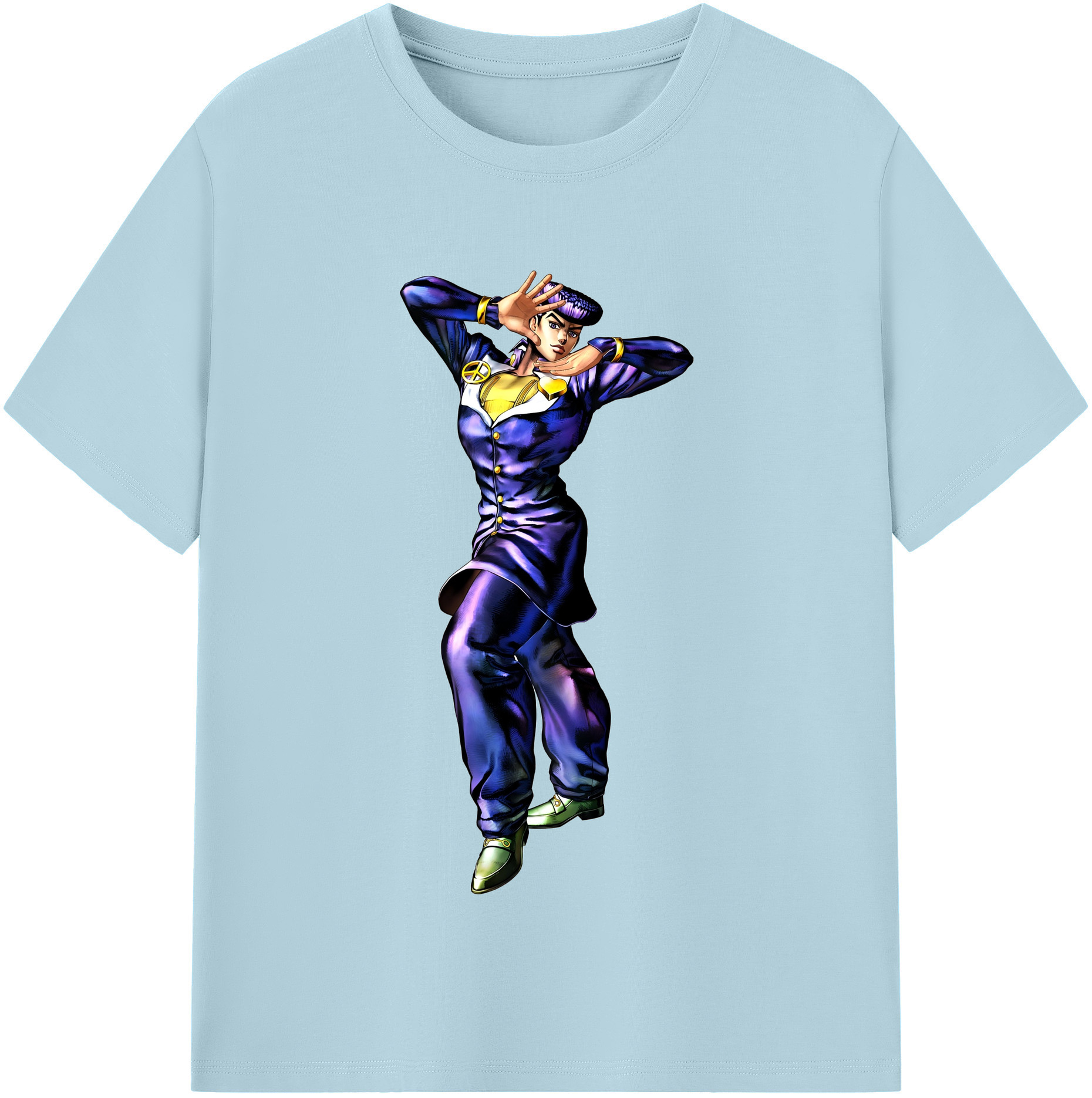 （画像用） ジョジョの奇妙な冒険 ひがしかた じょうすけ JoJo's Bizarre Adventure Higashikata Josuke 綿100％半袖Tシャツ（フロントプリント）